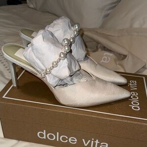 Dolce Vita Pearl-Embellished Cream Heels